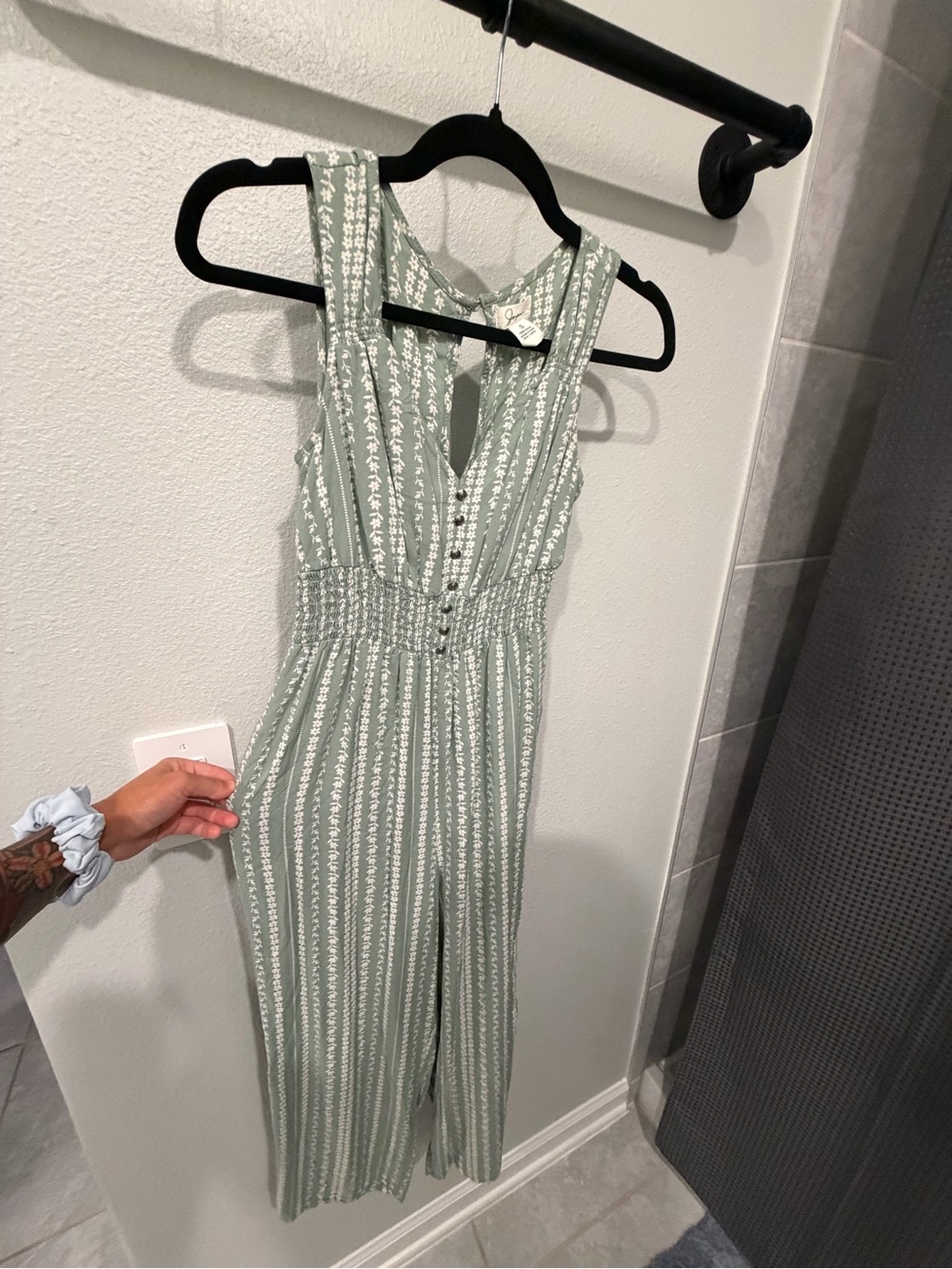 Japna Sage Floral Striped Sleeveless Wide-Leg Jumpsuit Sz Small